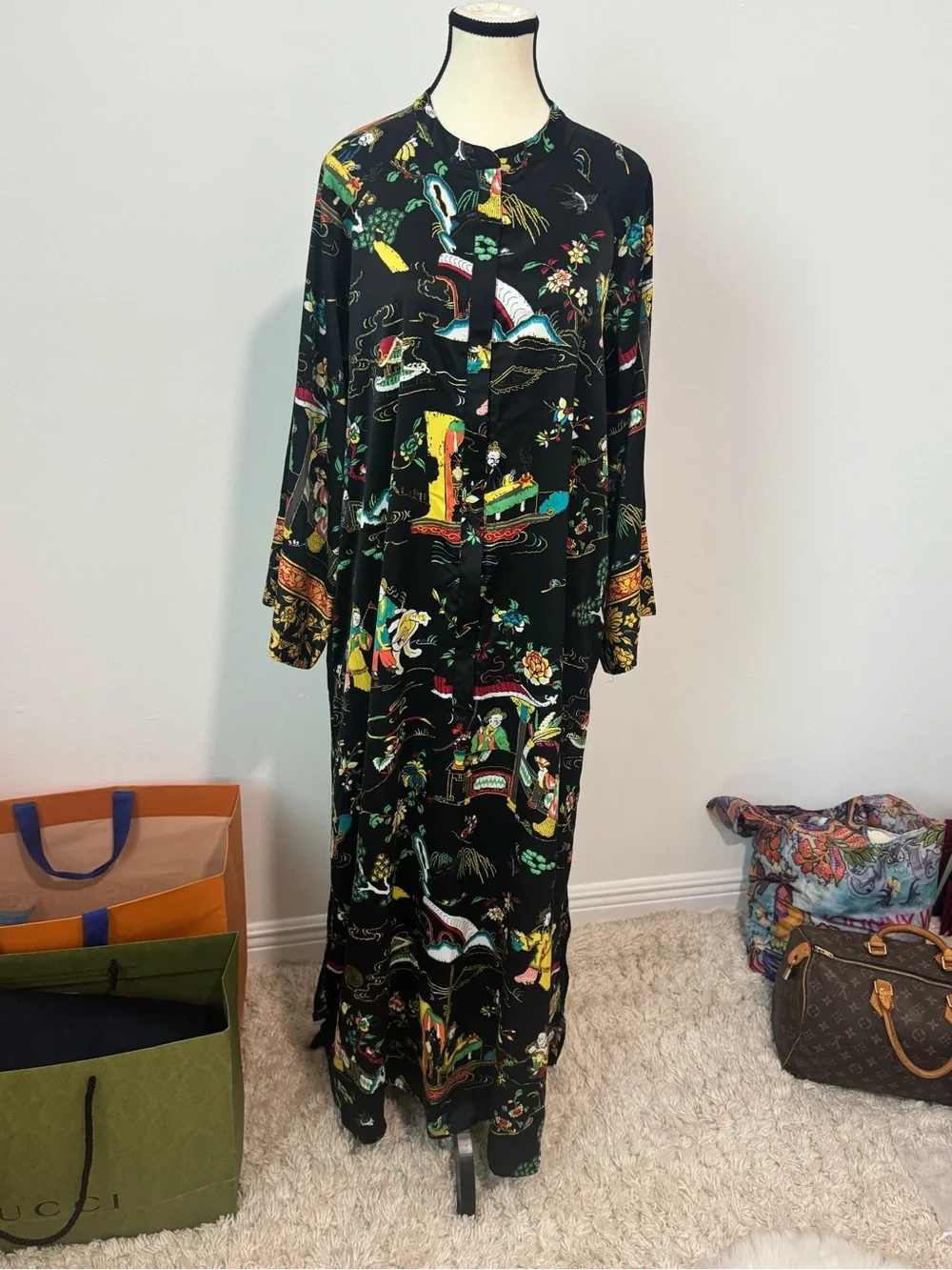 Natori Black Multicolor Printed Long Sleep Caftan
